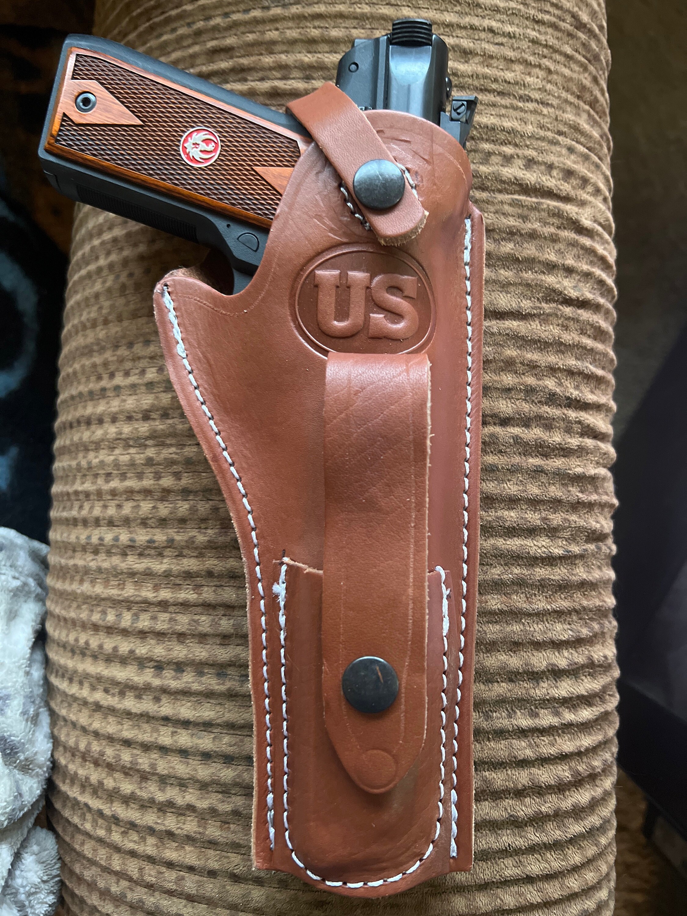 Ruger Mark I II III IV Tanned Leather Holster w Magazine Pouch Mk & Standard 4.75, 5.5, 6, 6.88 Barrels