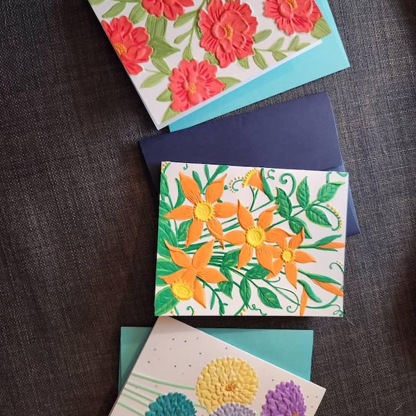 Embossed Floral Greeting Cards Set: Blank Note Cards, Heavy White Card ...