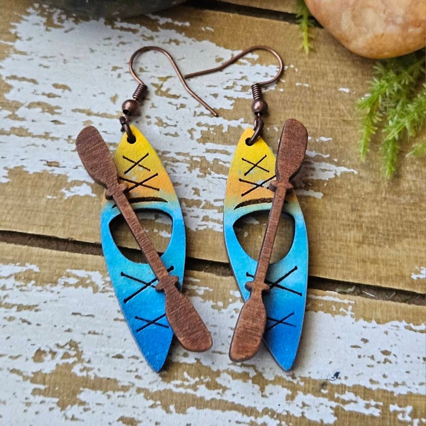 Kayak Earrings SVG With Paddle | Kayak Earring Files | Kayak SVG Laser