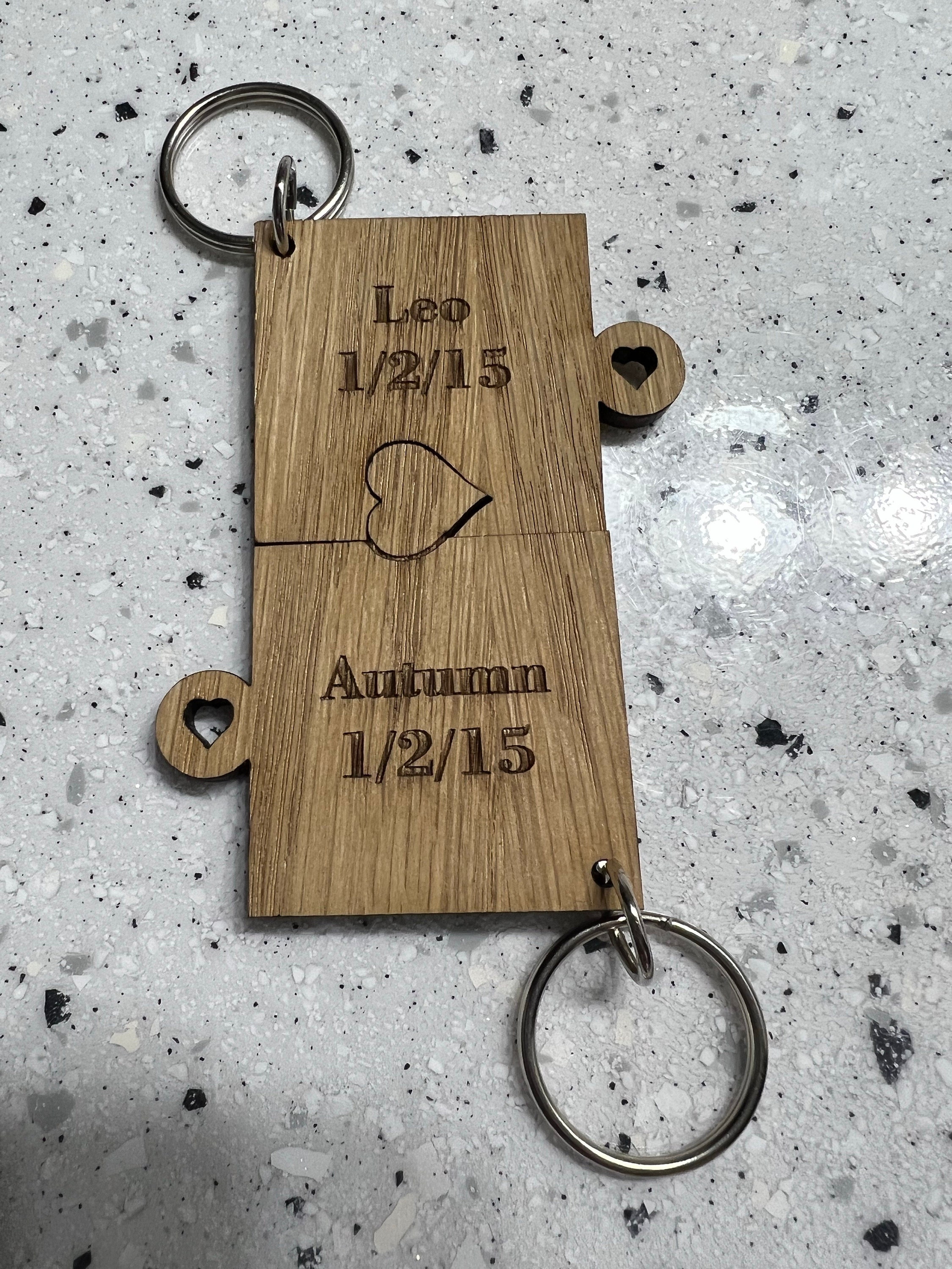 Valentines day gift, Valentine&#39;s Day Keyring, Valentine&#39;s gift for him, Valentine&#39;s gift for her, Personalised wooden puzzle keyring. G02