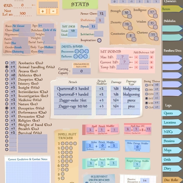 Digital Dnd Character Journal, Dungeons and Dragons 5e Digital Journal ...