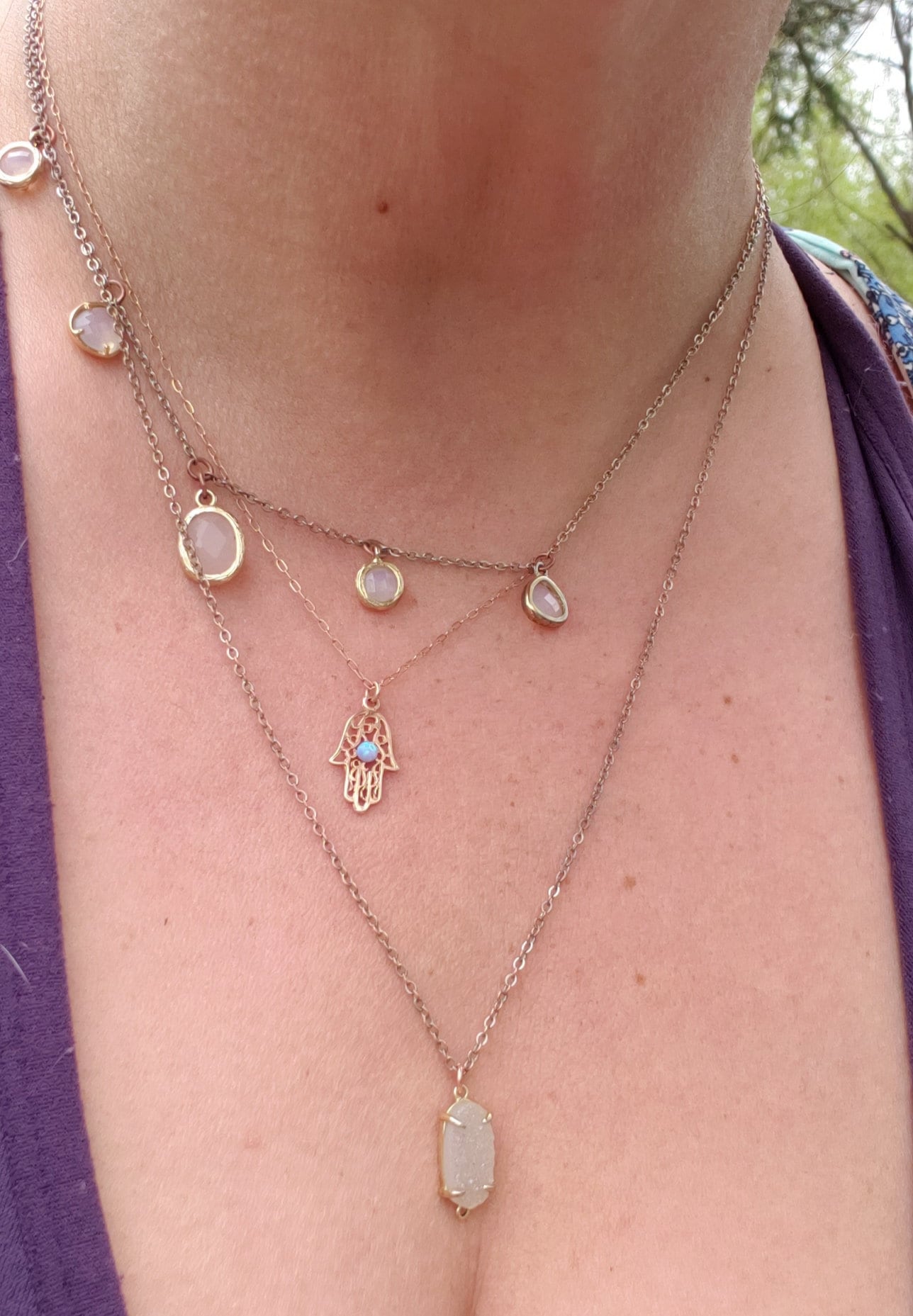 Opal hamsa necklace, gold Hamsa necklace, gold hand necklace, Delicate gold necklace, gold hand blue opal necklace, synthetic opal