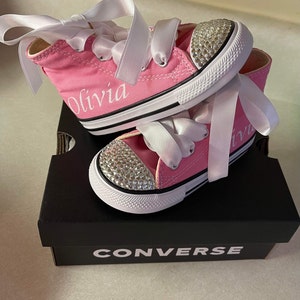 Pink White Minnie Mouse Converse Pink Crystals Personalized - Etsy
