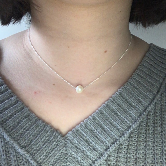 Pearl Choker, Single Pearl Necklace, 925 Sterling Silver