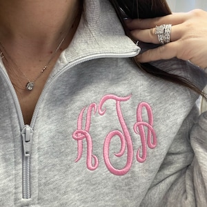 Monogrammed Quarter Zip Sweatshirt, Super Soft Personalized Half Zip P – 7  Threads Embroidery