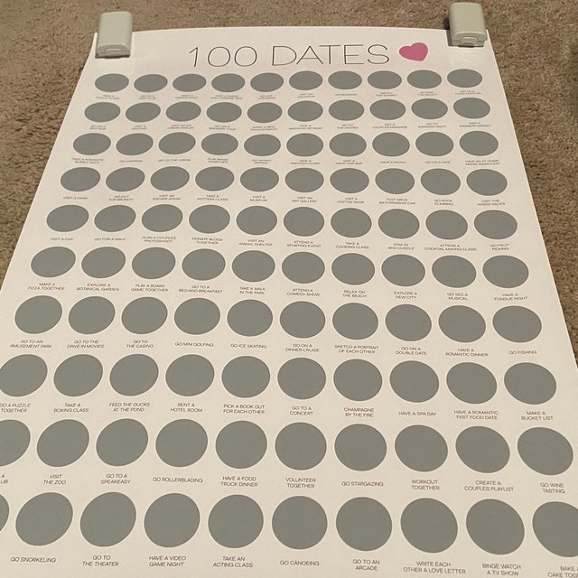 100 Dates Scratch Off Poster - Engagement Gift, Gifts for Her, Husband Gifts, Gifts for Men, Stocking Stuffers for Women, Birthday Gifts for Women, Co