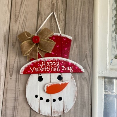 VALENTINE'S DAY Snowman Sign Wall Art Door Hanger Hanging Plaque ...