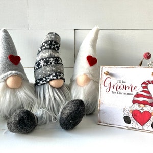 Triplets of Gnomes Small Gray and White Gnomes Stocking | Etsy