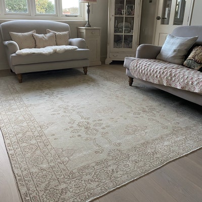 9x12 Neutral Area Rug, Extra Large Area Rug, Custom Wool Rug, Vintage ...