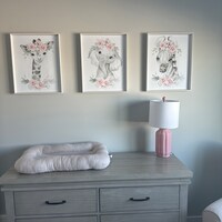 Set of 3 Elephant Prints, Nursery Decor Girl Floral, Elephant Nursery ...