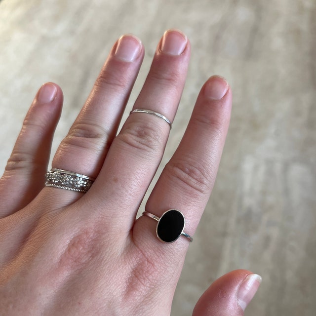 Oval Black Ring, Sterling Silver Ring, Ring With Flat Oval Oval Black Ring, Sterling Silver Ring, Ring With Flat Oval
