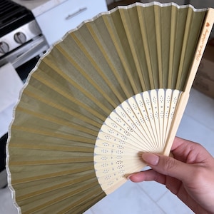 Sage green Silk  Hand Fans,Personalized Text Engraved/Printed Fans ,Monogram  Wedding Fans,  Special Event,Party Favors,icon,symbols