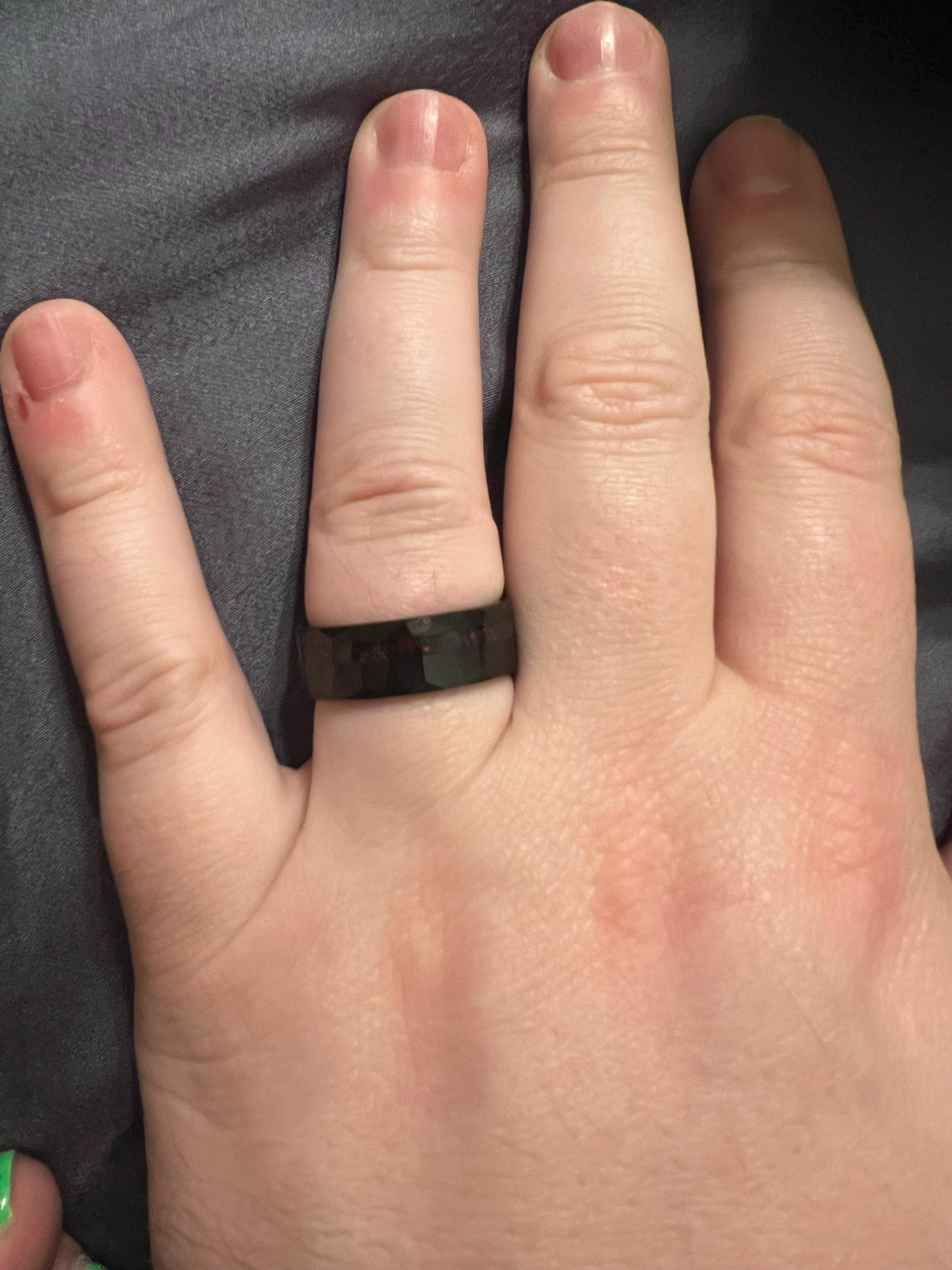 Black Hammered Wedding Band, Tungsten Ring With Red Opal Inlay, Unique Mens Ring, Crushed Red Opal Meteorite Band, Engagement or Gift 8mm