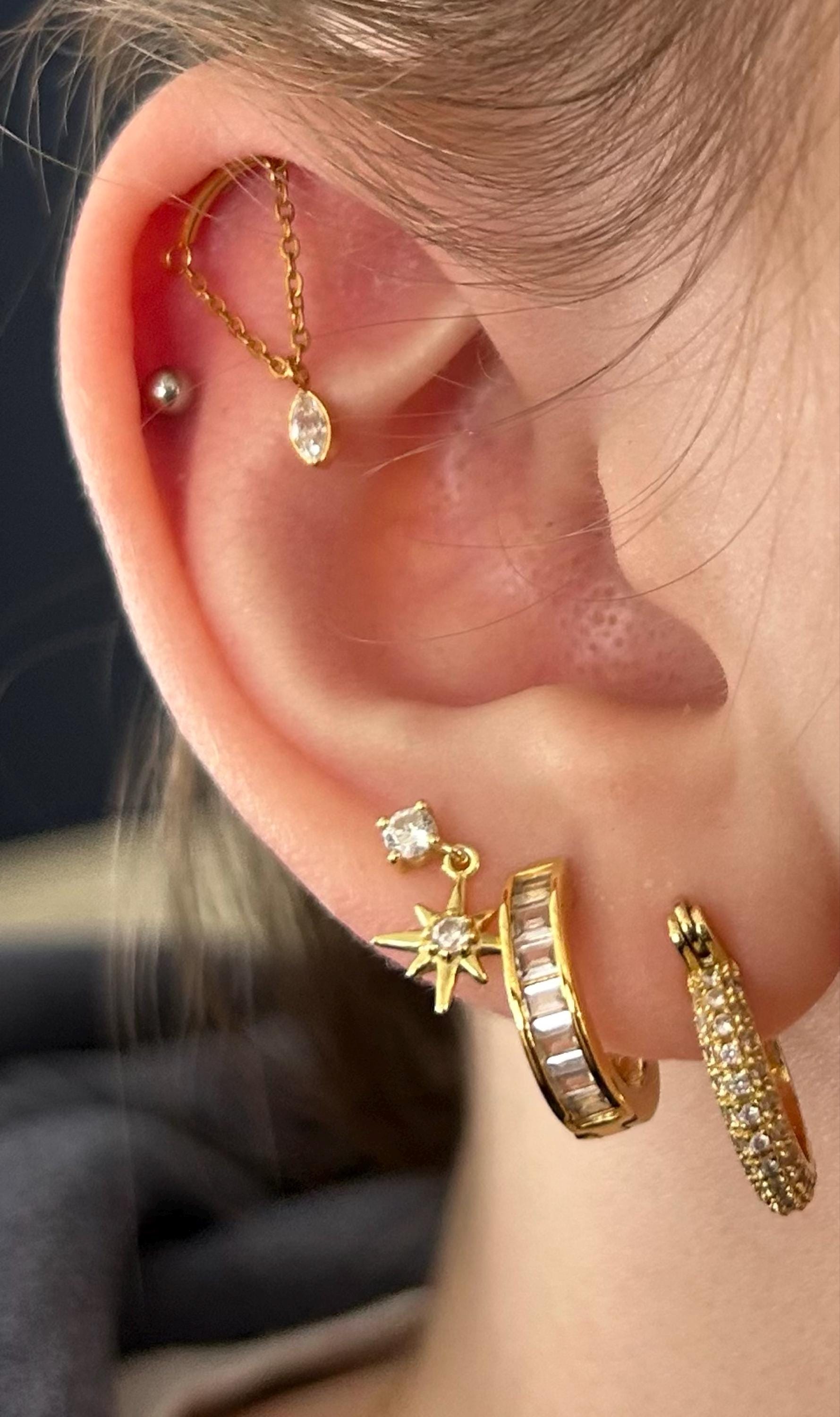 Titanium Vertical Dangle Hidden Helix Piercing, Threaded Flat Back Stud Earrings, Hidden Rook/Cartilage/Conch/Tragus/Helix Drop Earring