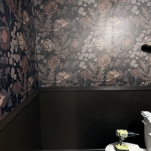 Dark Moody Botanical Wallpaper | Earthy Floral Maximalist Bedroom Bathroom | Removable Peel and Stick Prepasted Muted Wildflower Wallpaper