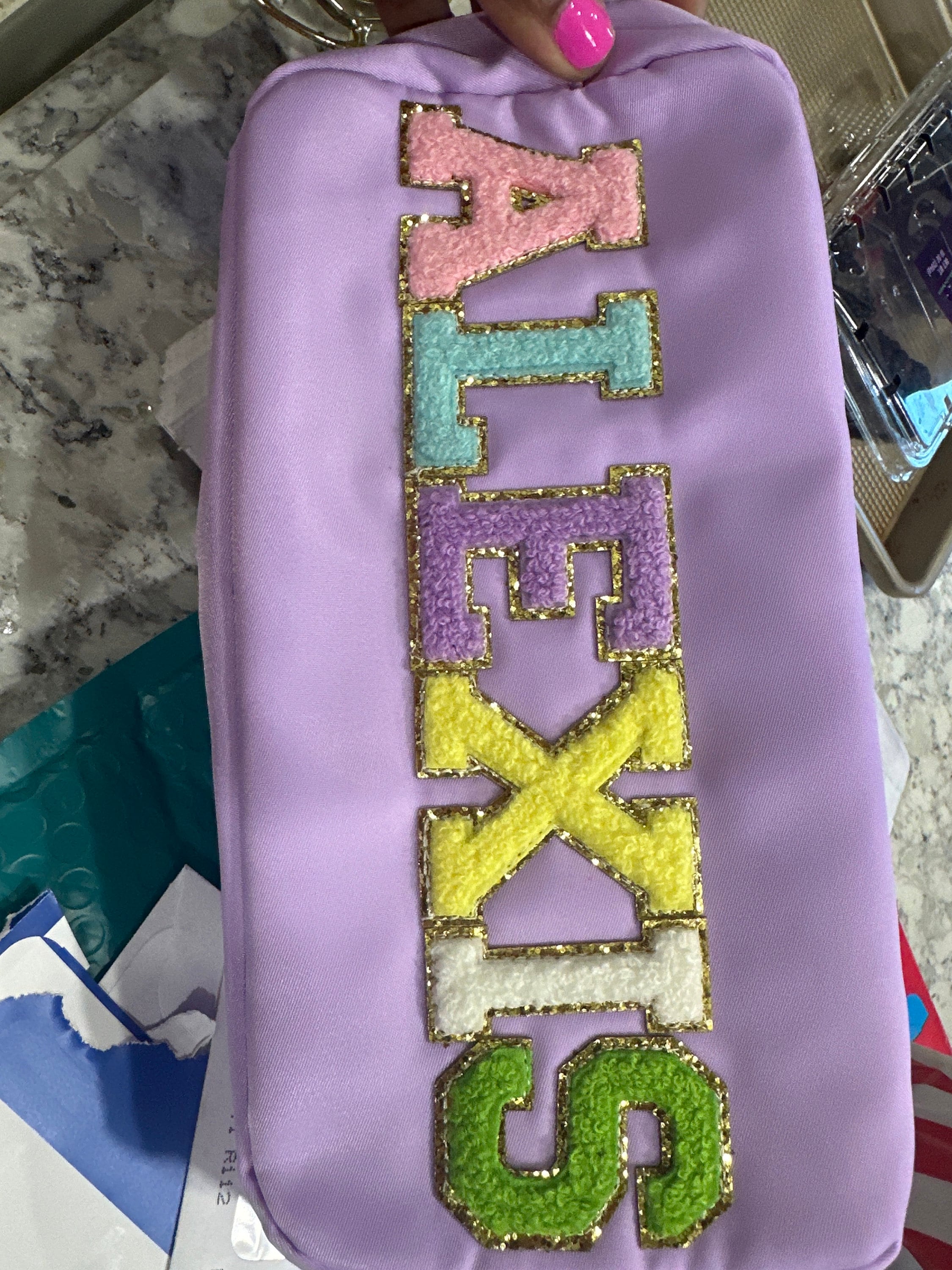Cosmetic Bag - Makeup bag- Travel Bag- Bag with Patch- Customized Bag- Bridesmaid Gift- graduation gift- college bag- game day
