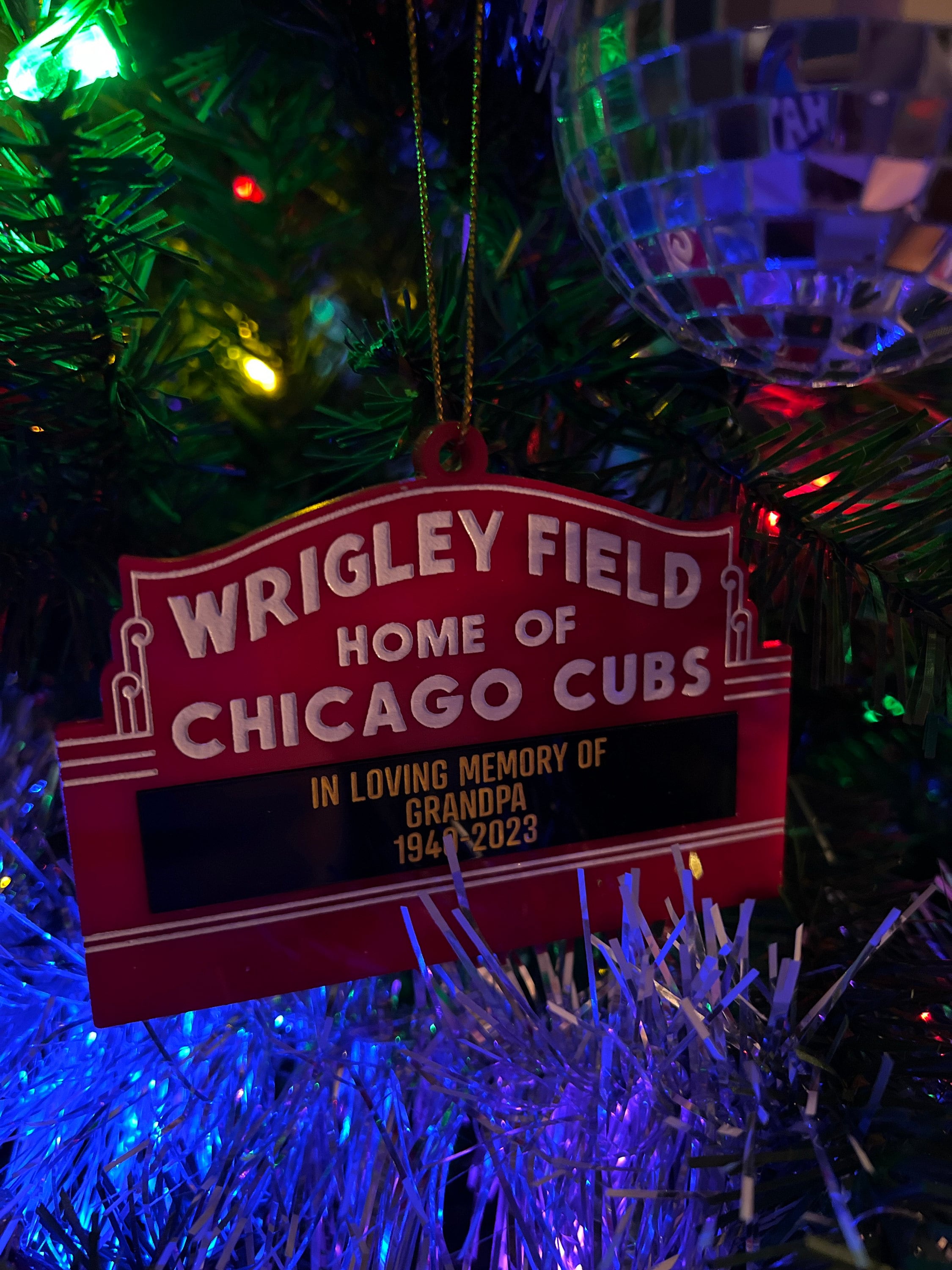 Chicago Cubs Personalized Wrigley Field Marquee Sign Christmas Ornament Custom Gifts Marquee Message MLB Baseball Illinois Acrylic