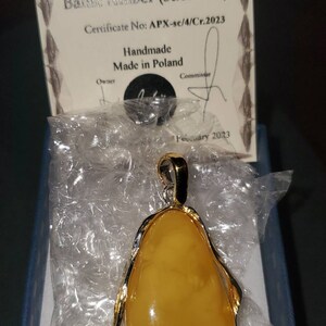 White Baltic Amber Drop Pendant, Natural Amber and Sterling Silver