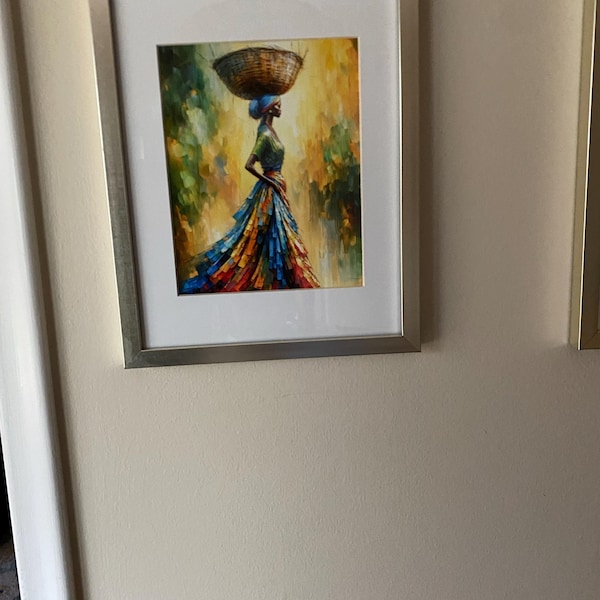 Ericka's African Woman Canvas Print, Black Queen Basket Wall Art canvas print in their home — Antarmada