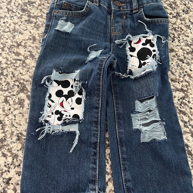 Boys Distressed Mickey Mouse Patch Jeans – Birthday Outfit Apparel
