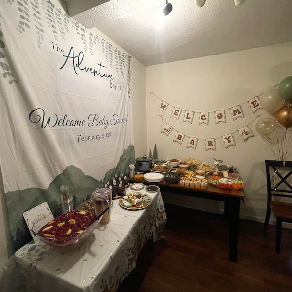 Let The Adbenture Begin Circle Baby Shower Backdrop