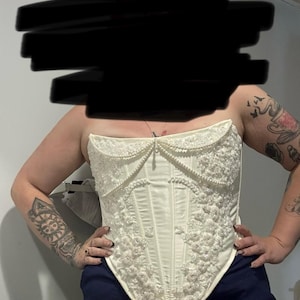 Taffeta Embroidery Corset, Beaded Appliqué Corset, Boned