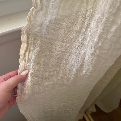 Off White Rustic Gauze Linen Curtain Panel, Window Curtains, Sheer ...