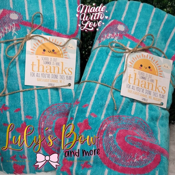 Teacher Thank You Gift Tag, School is Out Summer is Here, Beach Towel ...
