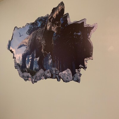 Dinosaur Wall Decal T-rex 3D Smashed Wall Art Sticker Kids Room Decor ...