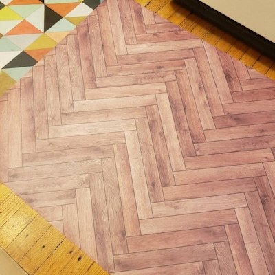 Classic Herringbone Parquet Vinyl Mat, Bronze Linoleum Rug, Brown Vinyl ...