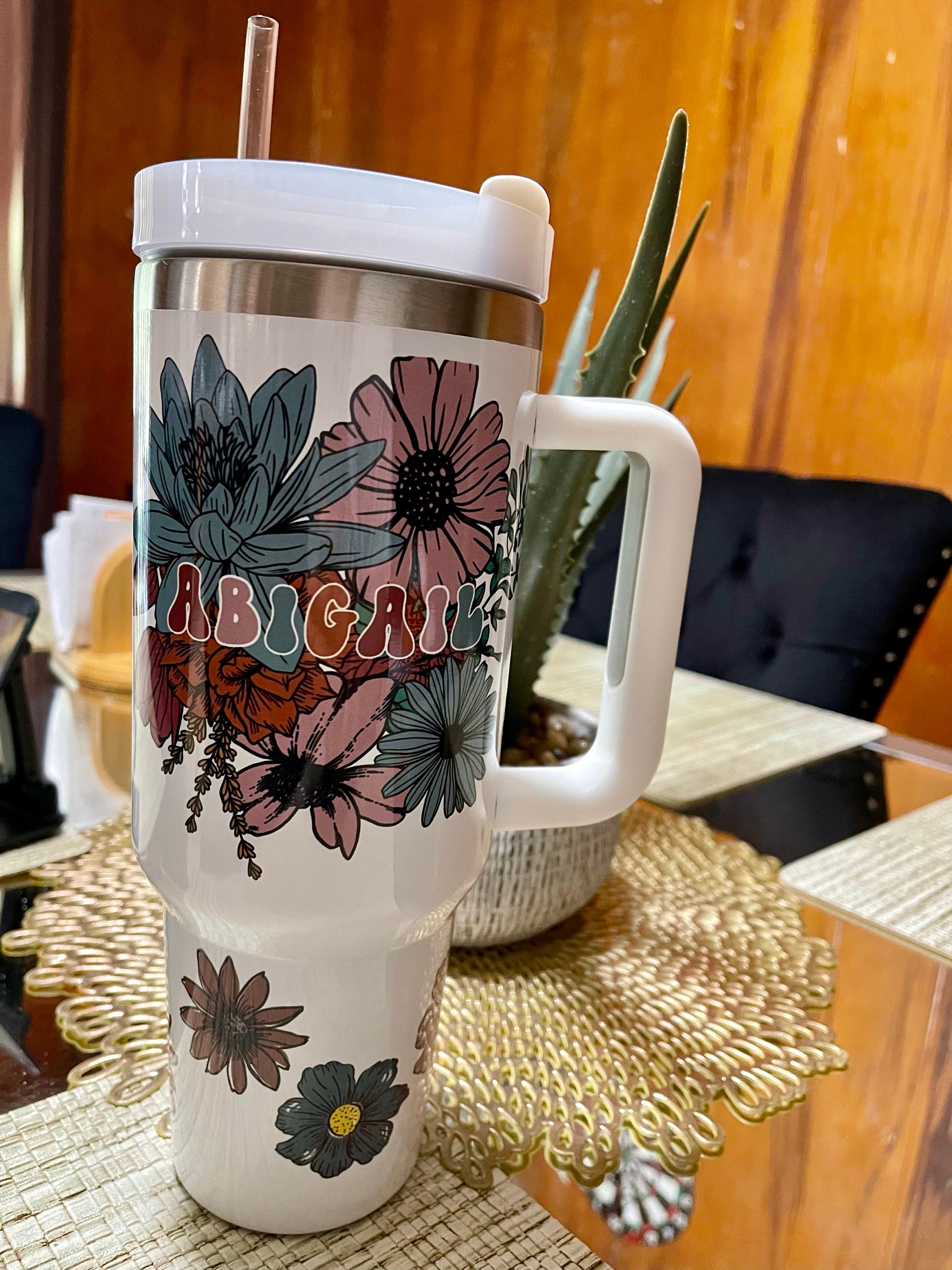 Personalized 40oz Tumbler for Moms, Matte White Travel Mug with Handle & Straw - Perfect for Hot or Cold Drinks