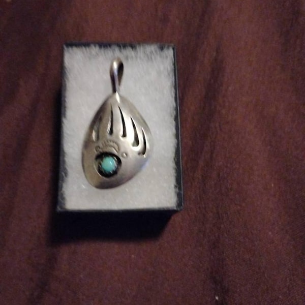 Handcrafted Vintage Navajo Turquoise Bear Paw Sterling Silver Pendant ...