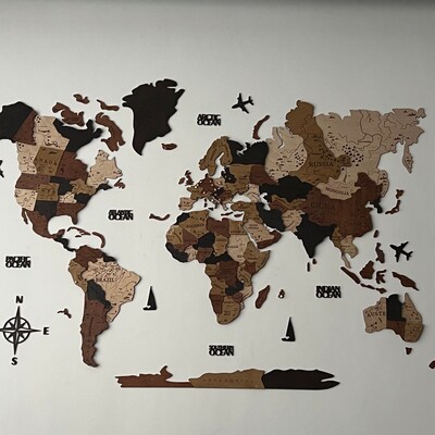 3D Wooden World Map Wall Art Wall Decor, 5th Anniversary Gift for ...