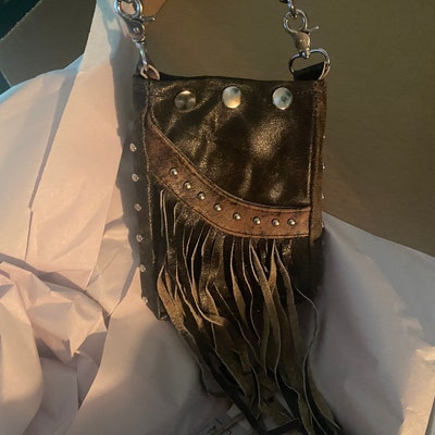 Small Leather Fringe Crossbody Bag With Studs, Cell Phone Purse, Tech ...