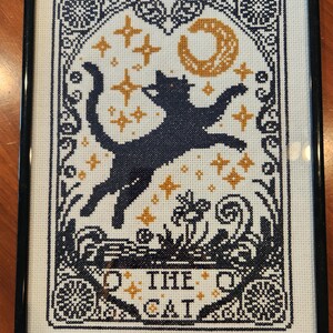 Mystical Cat Tarot Card Cross Stitch Pattern - Gothic Moon Stars