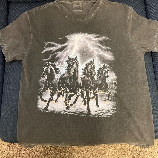 Vintage Horse Faded T-shirt, 90s Lightning Graphic Tee for Men