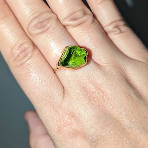 Customer photo from Megan, Statement Raw Peridot Ring, Yellow Gold August Birthstone