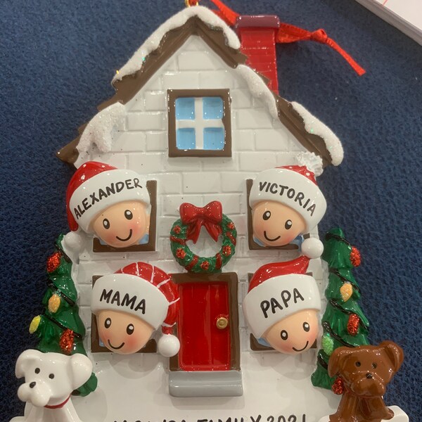 Personalized Family of 4 Home Ornament With 2 Dogs or Cats Added -4 ...