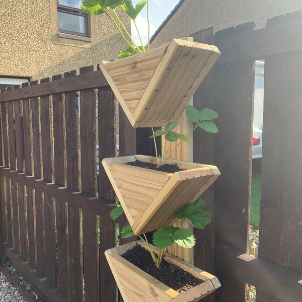 Triangular Railing Planter Triangle Wooden Tiered Planter - Wall Hanging, Herb V Planters Pots ...