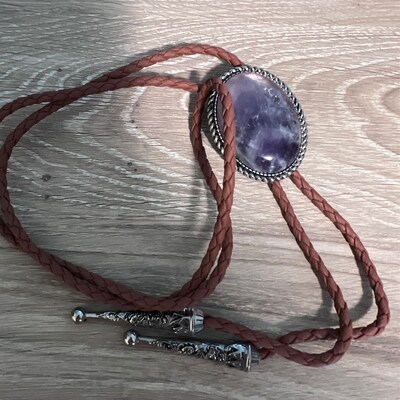 Western Bolo Tie Leather Necklace - Adjustable Clip Slide, Vintage Style, Real Leather