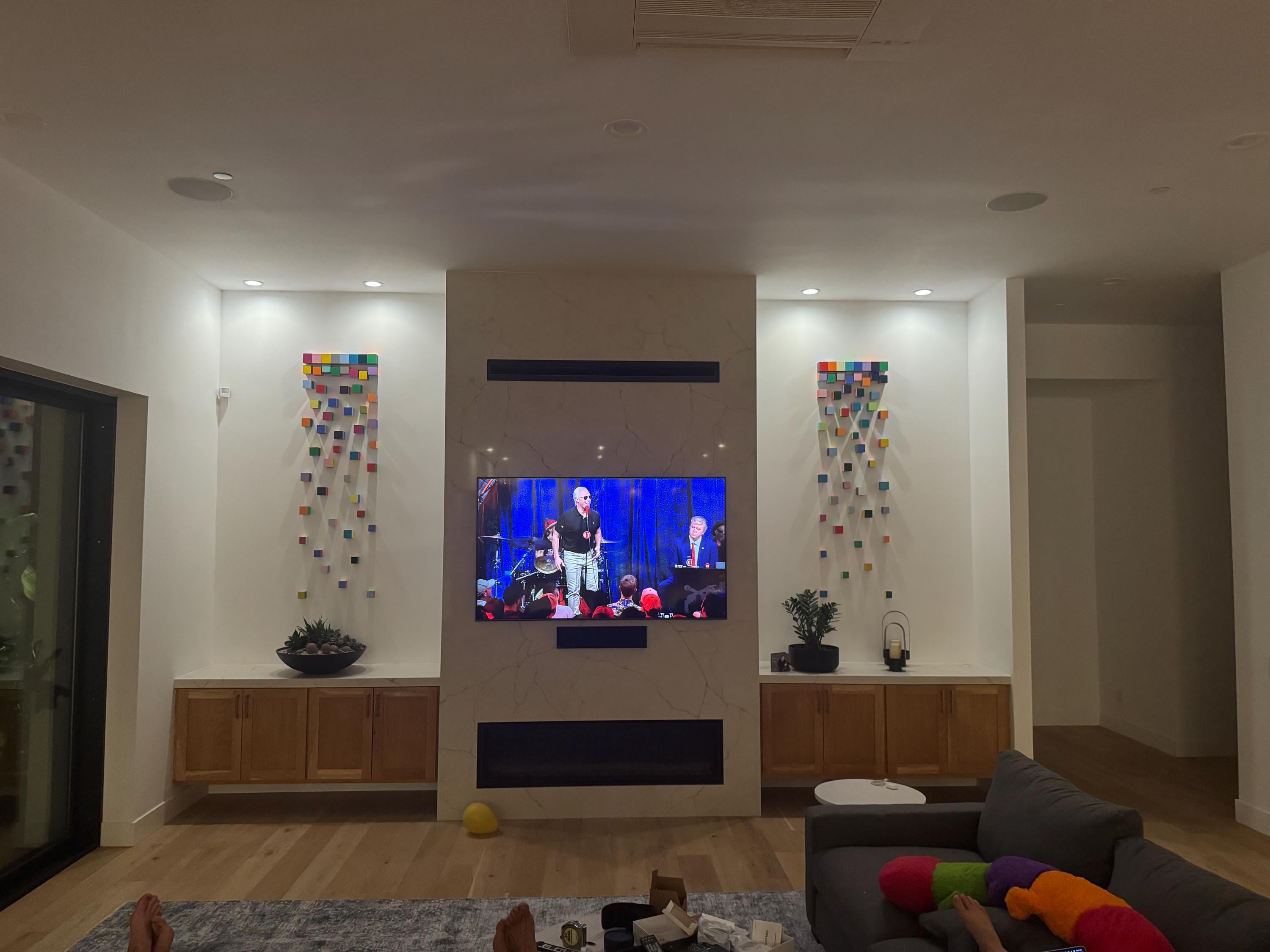 Modern Sculpture 3D wood wall art. © Hand-painted wooden cubes with vibrant bold colors. You can choose the number of wood cubes and sizes.