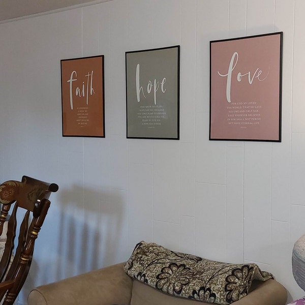 Faith Hope Love Bible Verse Wall Art Set of 3 Prints, Gallery Wall Set ...