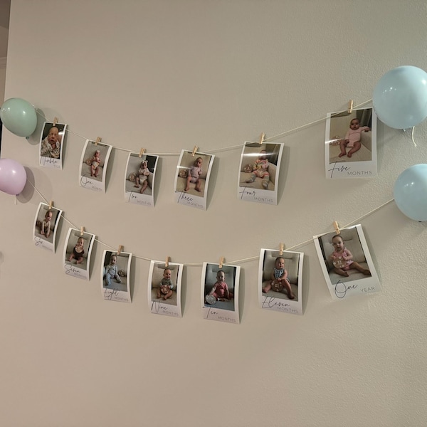 First Birthday Photo Banner Template, Editable Baby's 1st Year Monthly ...