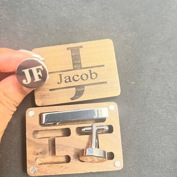 Kooer Personalized Cufflinks & Tie Clip Set