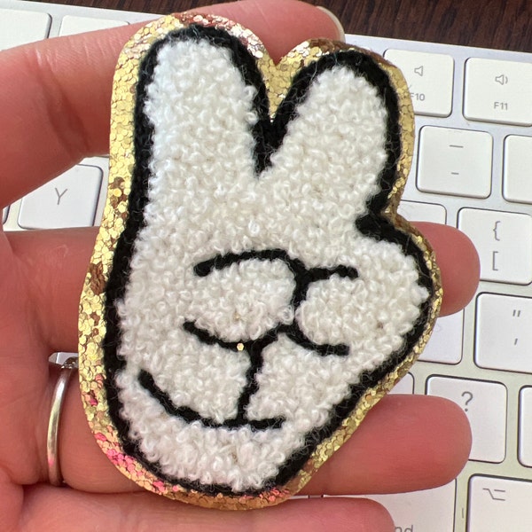 Mouse Peace Sign Mickey Peace Sign Hand Chenille Glitter Iron on Patch- Mickey Mouse ...