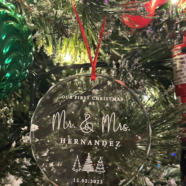 Personalized Mr and Mrs Christmas GLASS Ornament, Our First Christmas ...