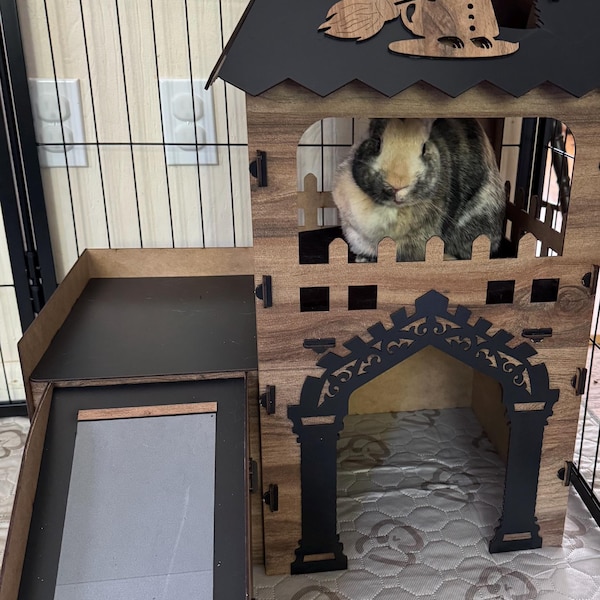 Stacked Rabbit Tower Wizardry Bunny Castle Playhouse Two Story Rabbit House Wooden Bunny ...