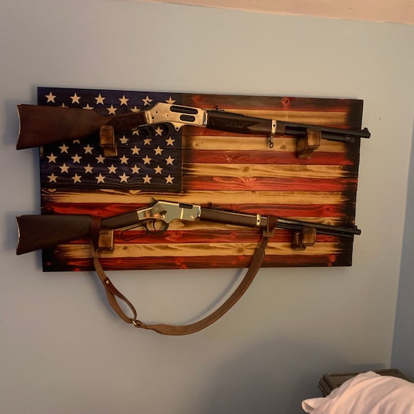 36x20 Rustic American Flag Double Gun Rack. Double Gun Bow Rack. - Etsy