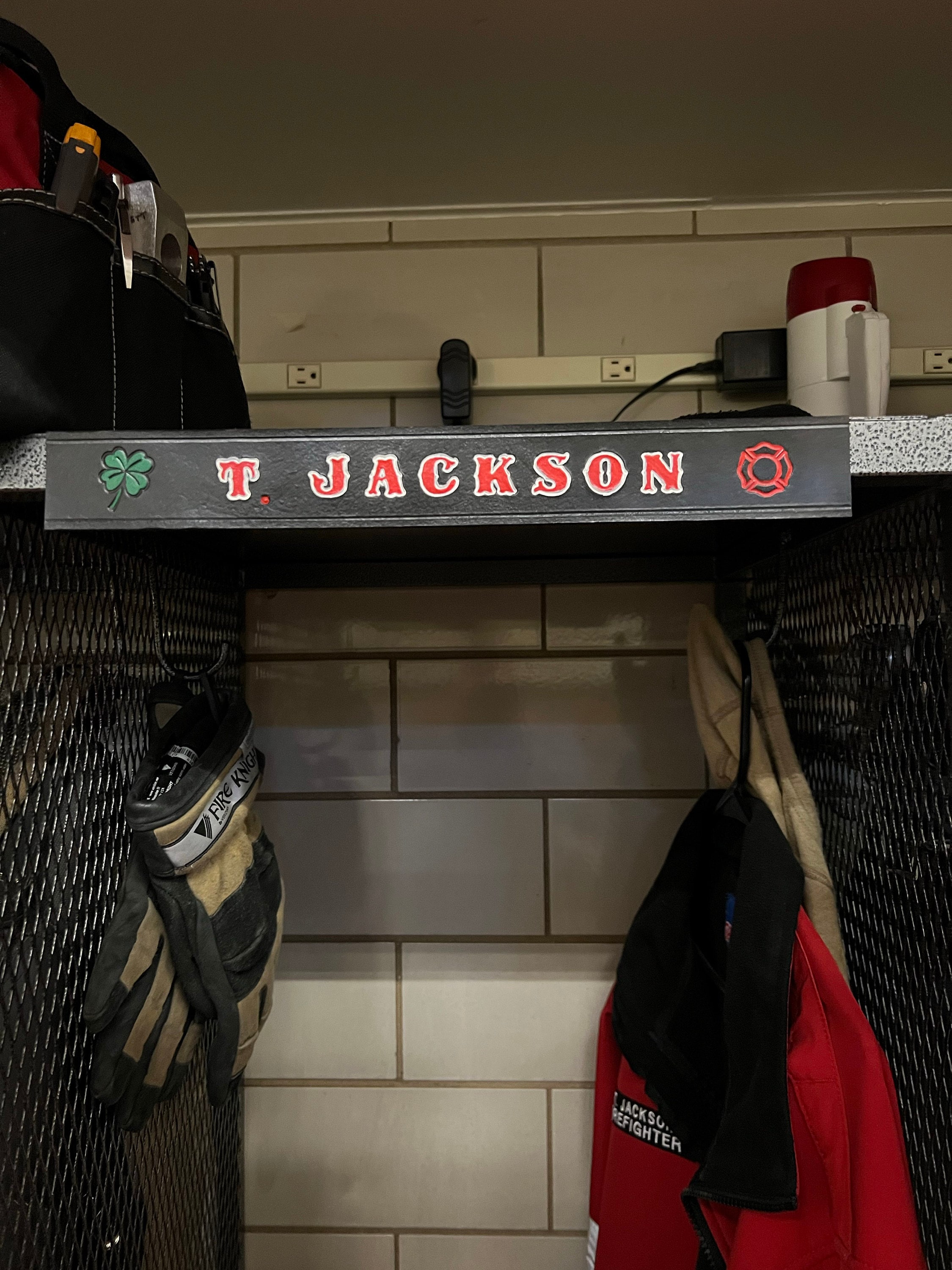 Firefighter Locker Name Plate, leather identification tag to place on locker or storage area for quick and easy identification