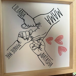 Personalized Mom Holding Kids Hands Sign, Mothers Day Gift Personalized Gift for Mom with Kids Names Rustic Framed Wooden Sign for Mom Gifts